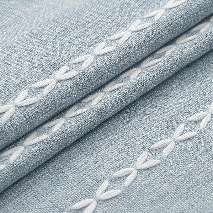 MitoVilla Boho Extra Long Shower Curtain 72 x 84, Blue 84 inch XL Polyester Linen Tassel Fabric Shower Curtain Set with Hooks for Vintage Country Farmhouse Bathroom Decor, Thick & Wrinkle Resistant
