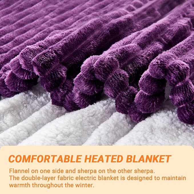 Heated Blanket Electric Twin, Soft Flannel Heating Blanket with 8 Hours Auto Off 10 Fast Heating Levels Machine Washable Sherpa Heated Blanket with Overheating Protection