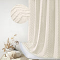 Extra Long Boho Shower Curtain Woven Fabric 84 in Cream Shower Curtain, 72 x 84, Tufted Chevron Striped Modern Chic Textured Minimalist Bathroom Shower Curtains