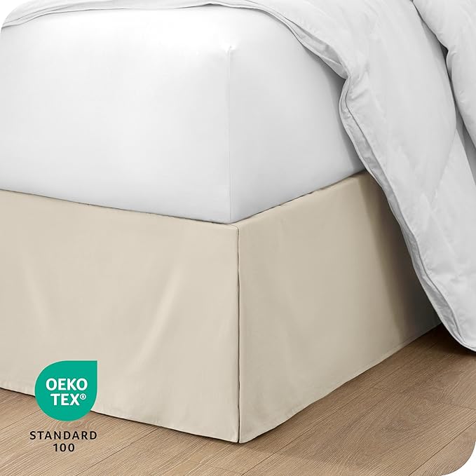 Bare Home King Bed Skirt - 15-Inch Tailored Drop Easy Fit - Bed Skirt for Beds - Center & Corner Pleats (King, Sand)
