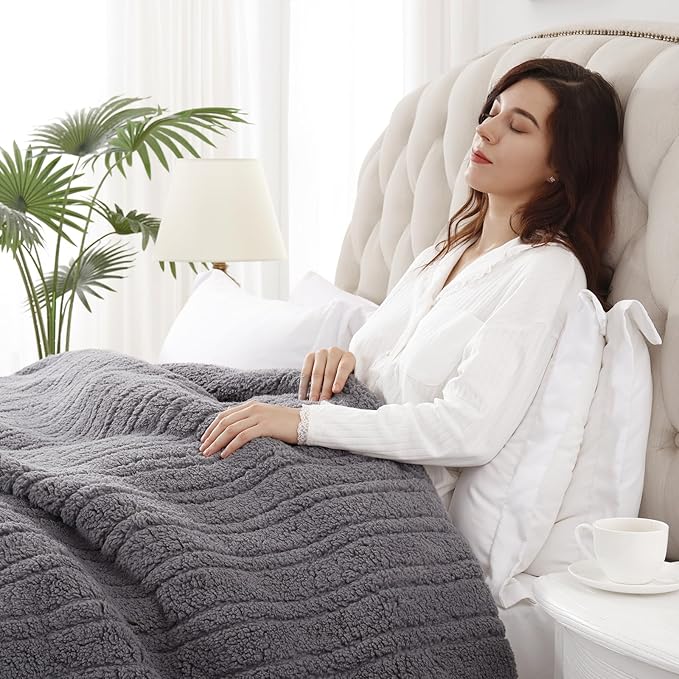 Westinghouse Electric Blanket Twin Size, Soft Plush Sherpa Heated Blanket with 10 Heating Levels & 1-12 Hours Auto-Off, Machine Washable, 62x84 inches, Darkgrey
