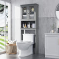 Meilocar Over The Toilet Storage Cabinet, Bathroom Storage Organizer Over Toilet with Glass Doors, Over Toilet Cabinet for Bathroom Freestanding Space Saver, Grey