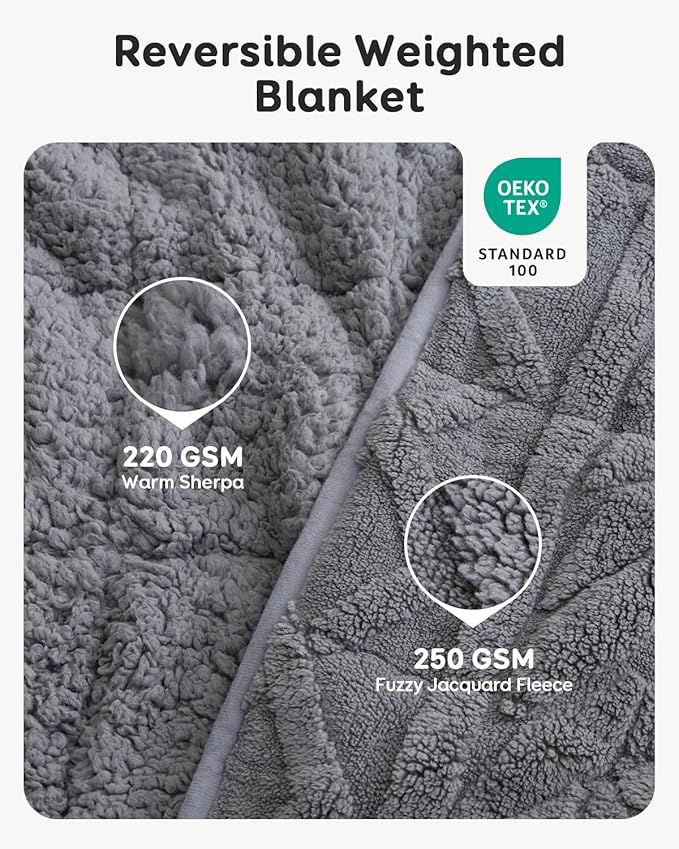 Sivio Weighted Blanket Full Size 15 lbs for Adults, Sherpa Fleece Weighted Blanket Jacquard Heavy Blanket for Sleeping, Reversible Super Soft Warm Cozy Fluffy Blanket for Adult, 48 x 72inches, Grey