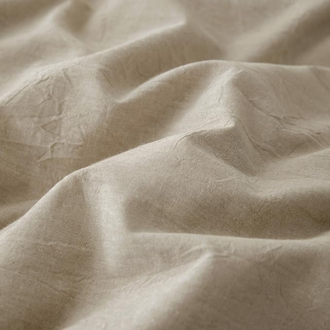 JIYUAN 100% Washed Cotton Duvet Cover Set 3 Pieces Full, 1 Duvet Cover 80x90 Inches(Comforter Not Included) and 2 Pillowcases,Linen Feel Bedding Set Comfy and Breathable, Heathered Tan