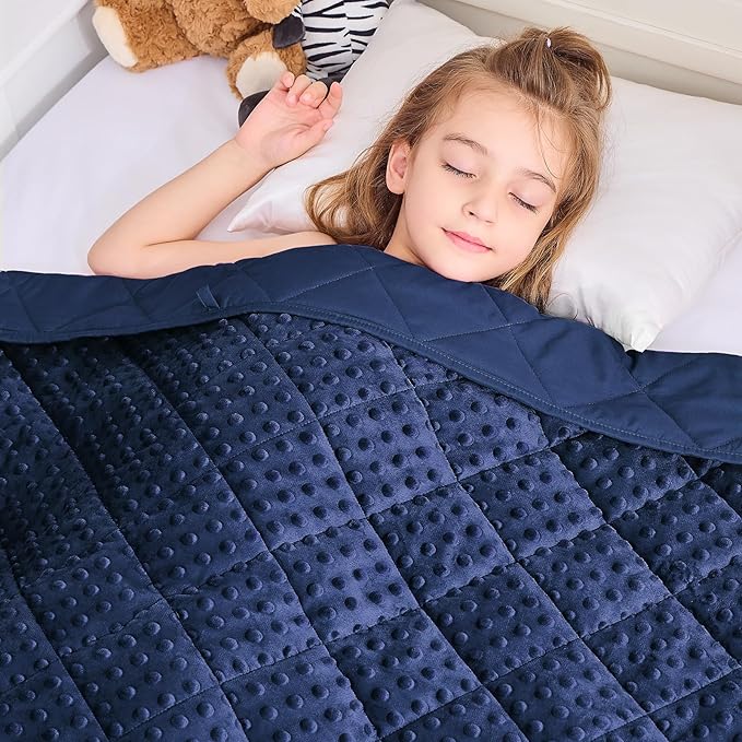 yescool Weighted Blanket 3 lb Blue Small Weighted Lap Blanket for Boys and Girls, Cooling Weighted Throw Blankets Minky Heavy Blankets, Christmas Gifts for 20-45lbs, 36 * 48in