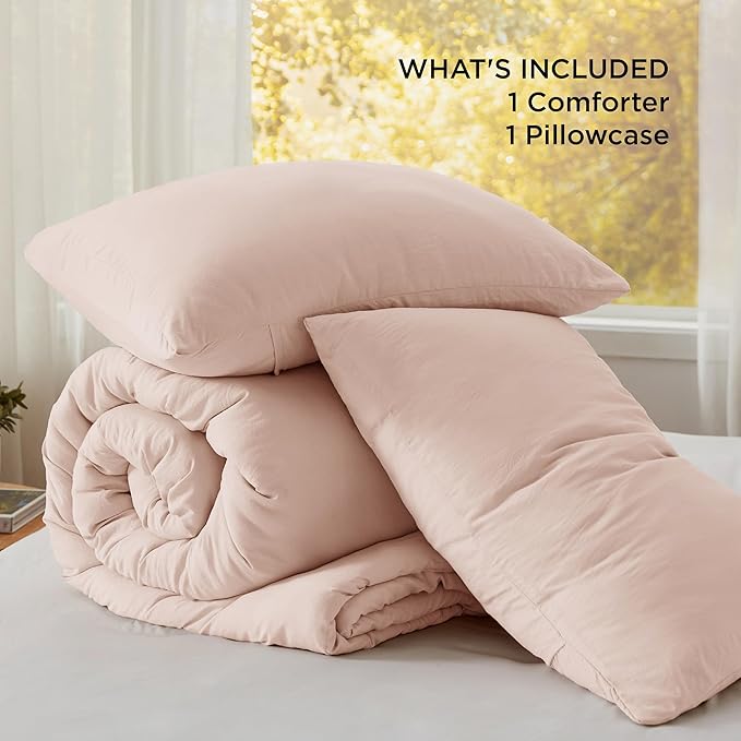 Bedsure Twin/Twin XL Comforter Set, Light Pink Soft Prewashed Bedding for All Seasons, 2 Pieces GentleSoft™ Warm Down Alternative Bed Set, 1 Lightweight Comforter (68"x88") and 1 Pillowcase (20"x26")