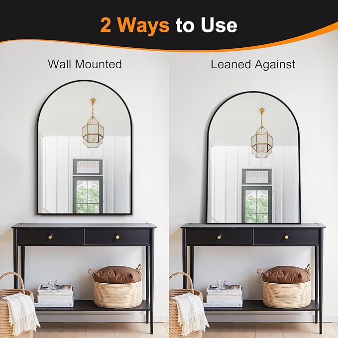 Delma Arched Bathroom Mirror, 28"x40" Wall Mounted Vanity Mirror for Bedroom, Living Room and Entryway, Gold