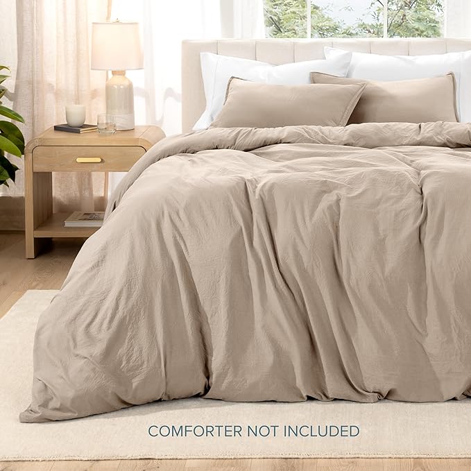 Bare Home Microfiber Duvet Cover Set - Ultra Soft Washed Microfiber - Oversized King Size - Linen-Like Look - Easy Care - Breathable Fabric - Our Softest Duvet Cover Set (Oversized King, Pebble Beach)