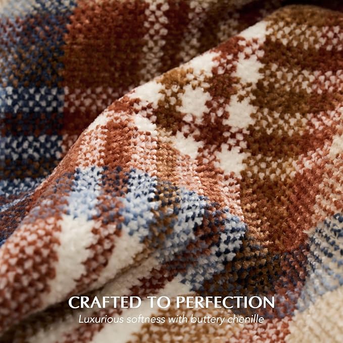 EVERGRACE Plaid Chenille Throw Blanket for Couch, Super Soft Cozy Decorative Fall Throw with Tassels for Bed Sofa Farmhouse Decor, Lightweight Harvest Plaid Throw for Autumn, 50"x60"