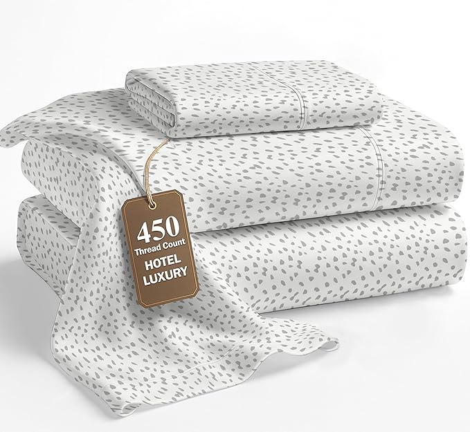 LANE LINEN 100% Cotton Bed Sheets – Twin XL Sheet Sets, 450 Thread Count Cooling Sateen Weave, Soft & Fade-Resistant, 15” Deep Pocket Fully Elasticized Fitted Sheet, Misty Dot
