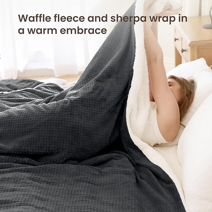 Heated Blanket Electric Blanket King Waffle, 90x100 Inches Dual Controllers Sherpa Fleece Fast Heating Blanket 6 Heating Levels & 10 Hours Auto Off ETL Certification,Charcoal Grey King