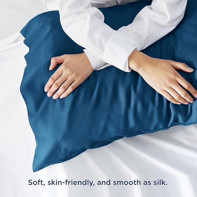 Bedsure Pillow Cases Queen, Cooling Pillow Cases, Rayon Derived from Bamboo Teal Blue Pillowcases Queen Size Set of 2, Soft & Breathable Bedding Pillow Covers with Envelope Closure, 20x30 Inches