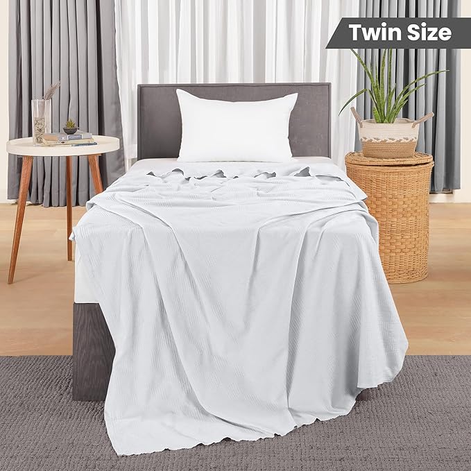 Utopia Bedding Silver 100% Cotton Blanket [Twin Size - 90x72 Inch] 350GSM Lightweight, Soft and Breathable Thermal Blanket for All Seasons