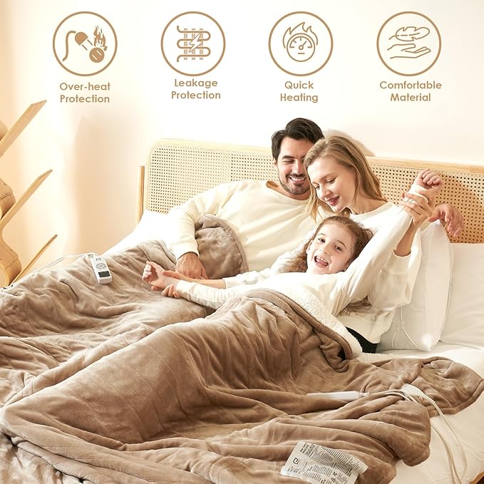 EHEYCIGA Heated Blanket Electric Blanket Twin - Heating Blanket with 5 Heating Levels & 10 Hours Auto Off, Soft Cozy Sherpa Washable Blanket with Fast Heating, 62 x 84 Inches, Camel