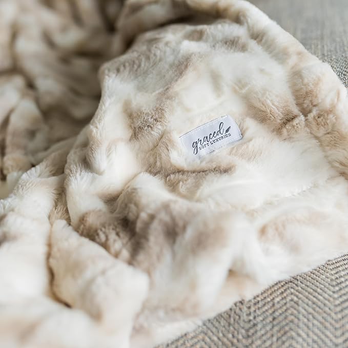 GRACED SOFT LUXURIES Softest Throw Blanket Warm Elegant Cozy Fluffy Thick Comfy Soft Faux Fur for Home, Couch, Sofa, Bed (Marbled Ivory, Large 50" x 60")