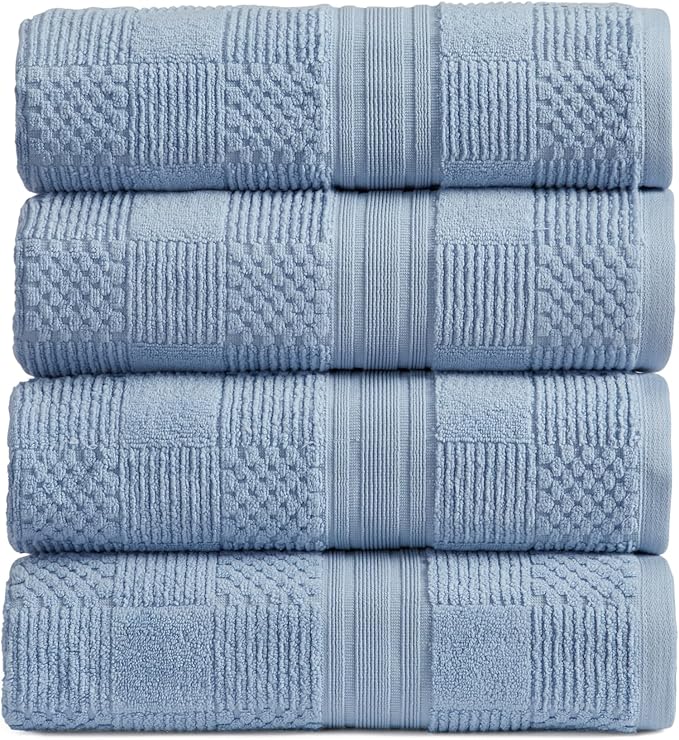 Springtree Home 100% Cotton Bath Towel Set of 4 | Blue Towels | Geometric Textured Design | Absorbent & Quick-Dry | 4 Bath Towels | Oeko-TEX® Standard 100 Cotton | Myla Collection - Blue Cashmere