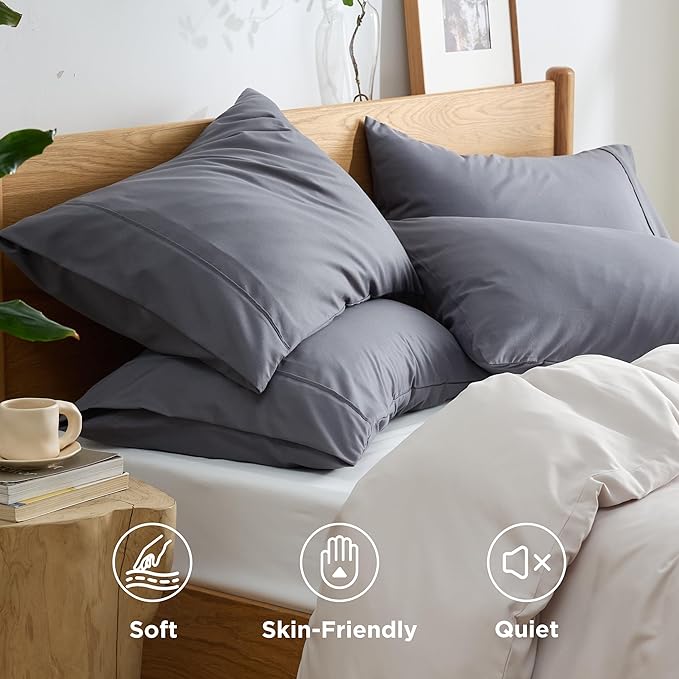 Bedsure Queen Pillow Cases Set of 4 - Dark Grey Brushed Microfiber Pillowcases 4 Pack, Super Soft Pillow Case Covers with Envelope Closure, Wrinkle, Fade and Stain Resistant, 20x30 Inches