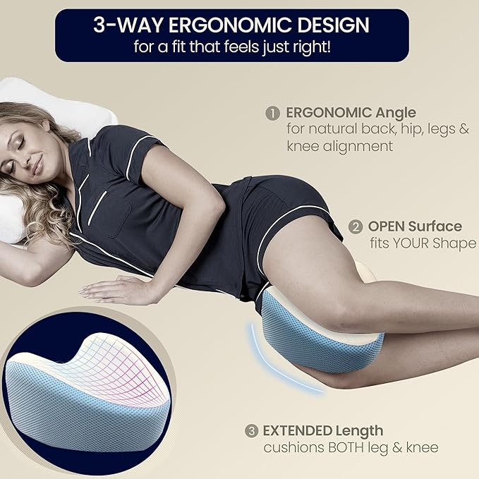 Contour Legacy Cool Leg & Knee Foam Support Pillow for Side Sleepers Soothing Relief for Back, HIPS, Knees, Joints, Nerves & Muscles