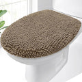 OLANLY Soft Chenille Bathroom Toilet Lid Cover, Machine Washable Seat Covers, 17.5x15, Stays in Place Rubber Backing, Fits Most Round, Elongated and Oblong Lids, Accessories Decor, Tan