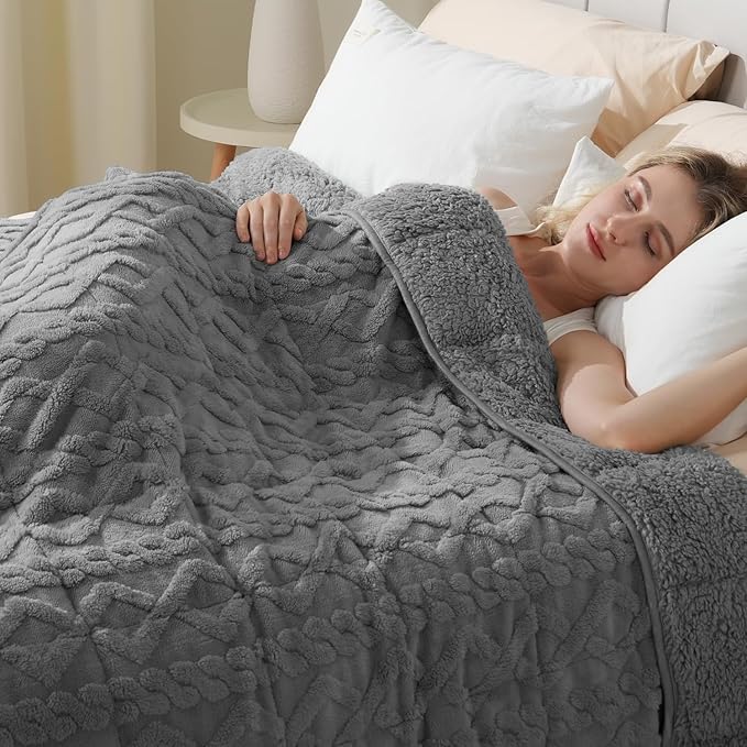 Super Fuzzy Soft Sherpa Fleece Weighted Blanket, 15 lbs Dual Sided Fluffy Heavy Weighted Blankets for Adults - No Bunching with Double Layers of Soft Inner Lining (80"x 87", 15 Pounds)