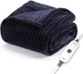 Sunbeam Royal Posh Velvet Heated Throw Electric Blanket, 50" x 60", 4 Heat Settings, 4-Hour Auto Shut-Off, Warming Throw for Couch, Fast Heating, Machine Washable, Warm and Cozy, Ribbed Admiral Blue
