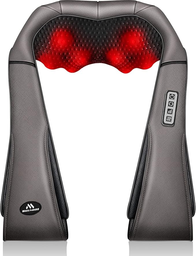 MagicMakers Neck Massager with Heat Gifts for Women, Men, Dad, Mom, Family, Friend, Mothers Day, Fathers Day, Christmas, Shiatsu Kneading Back Massager for Shoulder, Pain Relief, Muscle Soreness