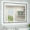 TETOTE 40 x 32 Bathroom LED Mirror Brushed Gunmetal Gray Frame Frontlit & Backlit Vanity Mirror Anti-Fog Stepless Dimmable 3 Colors White/Warm/Natural Wall-Mounted