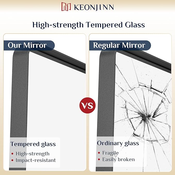 Keonjinn Black Bathroom Mirrors for Over Sink, 36 x 36 Inch Large Square Mirrors for Wall, Rounded Rectangle Matte Black Farmhouse Vanity Mirror, HD Tempered Glass Modern Mirror(Horizontal/Vertical)