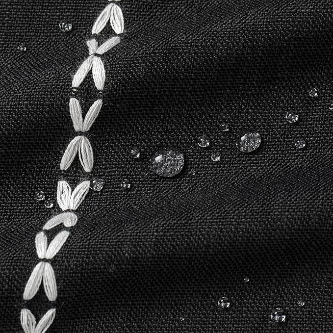 MitoVilla Boho Long Shower Curtain 72 x 78, Black Farmhouse 78 inch Long Polyester Linen Fabric Shower Curtains with Tassel for Chic Cottagecore French Rustic Bathroom Decor