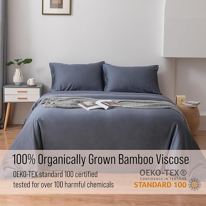 Bella Coterie Luxury Bamboo Viscose Twin Size Sheet Set | 100% Organically Grown | Ultra Soft | Cooling for Hot Sleepers | 18" Deep Pocket [Slate Blue]