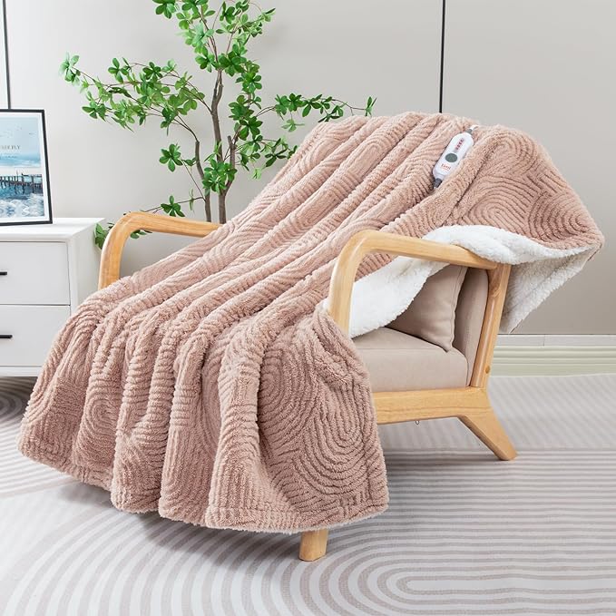 Heated Blanket Full Size - 72"x84" Cozy Soft Jacquard Heating Blanket with 4 Heat Levels & 10 Hours Auto-Off, Jacquard Fleece, Overheating Protection, Warm Gifts, Brown