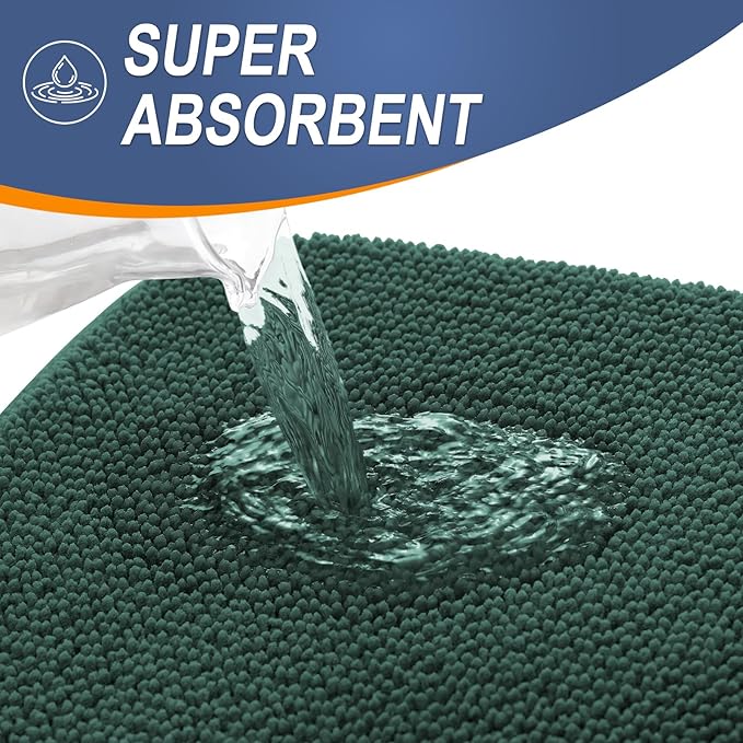 OLANLY Thick Memory Foam Bath Mat Rug 47x24, Extra Soft Absorbent Bathroom Rug, Quick Dry Bath Mats, Non-Slip, Washable Carpet for Bathroom, Tub and Shower, Home Decor Accessories, Blackish Green