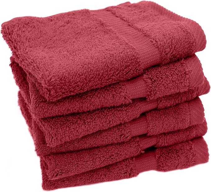 Luxury Hotel & Spa Collection, 100% Turkish Cotton 700 GSM Cloth, for Body wash, Makeup Remover & Facial Cleaning, Baby, face, Dobby Border Soft washcloths Towel Set 13" X 13", Cranberry, Set of 6