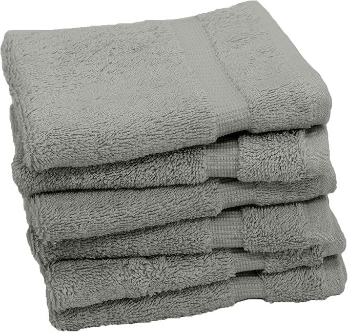 Luxury Hotel & Spa Collection, 100% Turkish Cotton 700 GSM Cloth, for Body wash, Makeup Remover & Facial Cleaning, Baby, face, Dobby Border Soft washcloths Towel Set 13" X 13", Gray, Set of 6