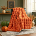 Cozy Bliss Faux Fur Throw Blanket for Couch, Fuzzy Soft Plush Thick Bubble Blanket for Sofa Bedroom Living Room, 50 * 60 Inches Halloween Burnt Orange