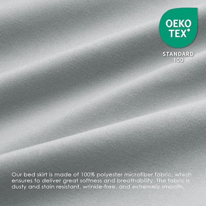 FreshCulture Elastic Wrap Around Bed Skirt - Easy Fit with 15-Inch Tailored Drop, Hotel Quality Dust Ruffle for Full Size Bed (Light Grey)
