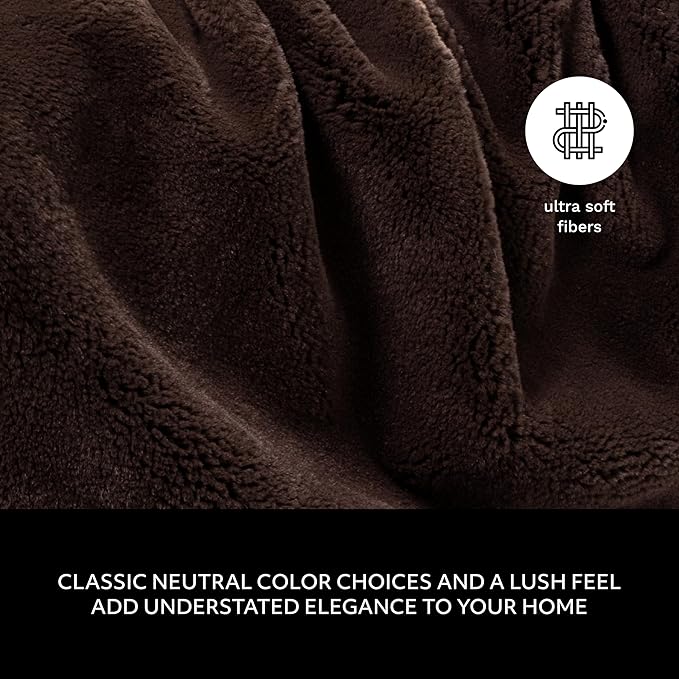 Mon Chateau 60" x 70" Embrace Foldover Faux Fur Throw, Plush Throw with 6cm Foldover for Couch, Sofa, or Bed, Ultra Soft Blanket for Sleeping or Home Decor, Chestnut