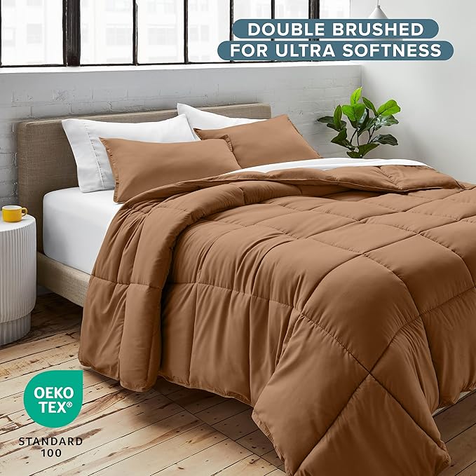 Bare Home Comforter Set - King/California King Size - Ultra-Soft - Goose Down Alternative - Premium 1800 Series - All Season Warmth (King/Cal King, Caramel)