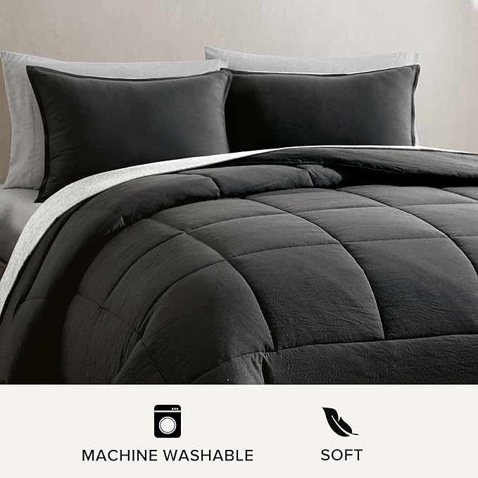 UGG Full/Queen Comforter Set with 2 Pillow Shams, Lightweight Down Alternative Blanket, Reversible Cozy Warm All Season Washable, Hypoallergenic Bedding Set, Charcoal Grey (Leonora)