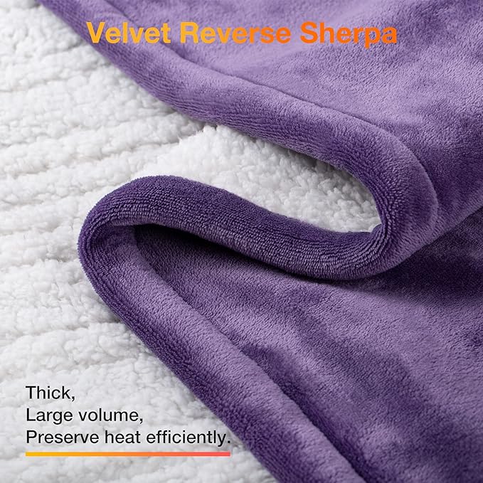 WOOMER [5-Year Warranty Electric Blanket Full Size,Durable Flannel and Soft Sherpa,Dual Control,77”×84” Heated Throw Blanket, 10 Heat Levels&0.5-12h auto-Off,Energy Efficient,ETL Certified