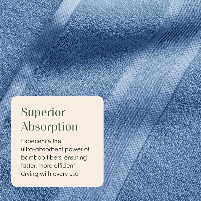 Springtree Home Luxury Bamboo Rayon Bath Towel Set of 4 | 35% Bamboo Rayon - 65% Cotton | Absorbent Quick-Dry Towels for Bathroom | Oeko-TEX Standard 100 Cotton | Mediterranean Blue