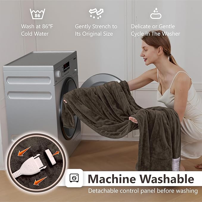 Wapaneus Heated Blanket Electric Queen Size 84"x90"-Dual Control with 10 Heat Levels 12 Timer Settings and 8 Hours Auto-Shut Off,Fast-Heating Electric Blanket,ETL Listed Machine Washable,Dark Brown