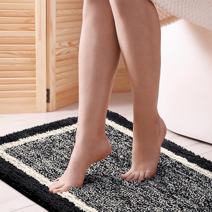 CozeCube Bath mats for Bathroom Non Slip, Fluffy Absorbent Microfiber Bath mat Washable, Aesthetic Bathroom Rugs, Large Jet Black Bath mat, Jet Black, 36" x 24"
