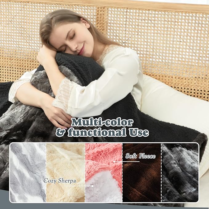 Heated Throw Blanket Faux Fur & Sherpa, Safe Electric Blanket ETL & FCC Certified, Soft Warm 6 Heating Levels & 4 Hours Auto-Off, Machine Washable, 50"x60" Dark Grey
