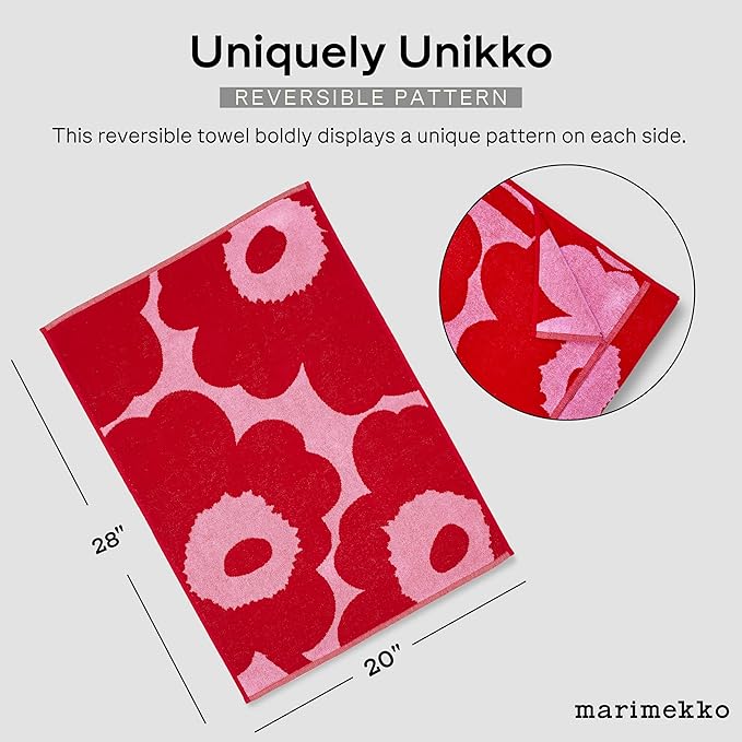 MARIMEKKO Unikko Terry Cotton Hand Towel (Dark Blue) – Floral Patterned Hand Towels – 28 in x 20 in