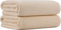 New Microfiber Waffle Bath Towels, 2 Pieces, Oversized, Soft, Absorbent, Fast Drying, Lint Free (Champagne)