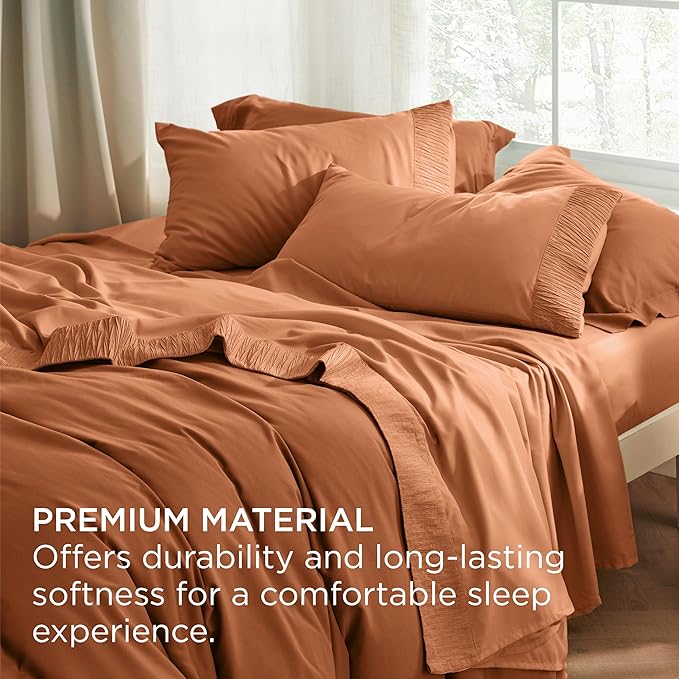 Bedsure King Size Sheets Set - 4 Pieces Soft King Sheets - Breathable & Cooling - Hotel Luxury - Easy Care Polyester Microfiber Bedding for Women, Men, Terracotta