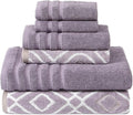 Modern Threads Oxford 6-Piece 100% Cotton Towel Set – Yarn Dyed Jacquard & Solid – Includes 2 Bath Towels, 2 Hand Towels, 2 Washcloths – Absorbent, Quick Dry, Soft & Durable – Lavender