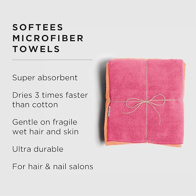 Fromm Softees Microfiber Salon Hair Towels for Hairstylists, Barbers, Spa, Gym in Hot Pink/Orange, 16" by 29", 10 Count Perfect Hair Care Towel for Drying Curly, Long, Wavy Hair
