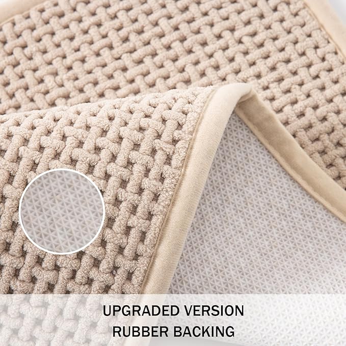 Bathroom Rugs Non Slip Washable, Super Absorbent Thin Bath Mat for Small Quick Dry Low Pile Bathroom Rug, (Khaki, 24″x16″)